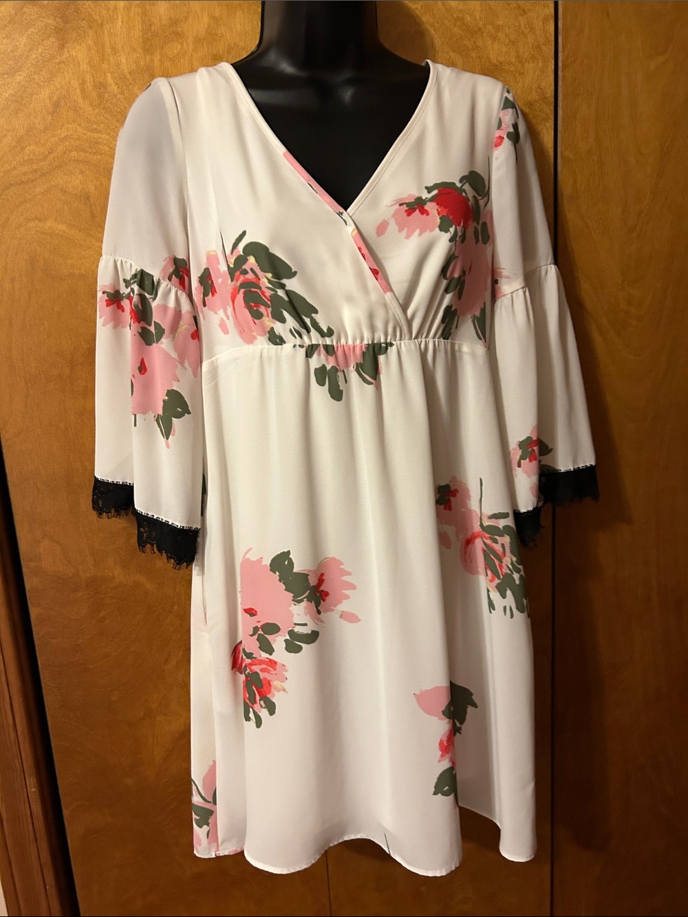 Candie's Cream Midi Dress with Pink & Green Floral Print